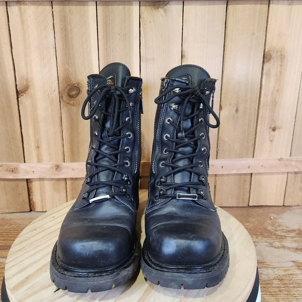Milwaukee Trooper Boots Mens 12EE Black Leather Motorcycle Biker Zip Lace Up